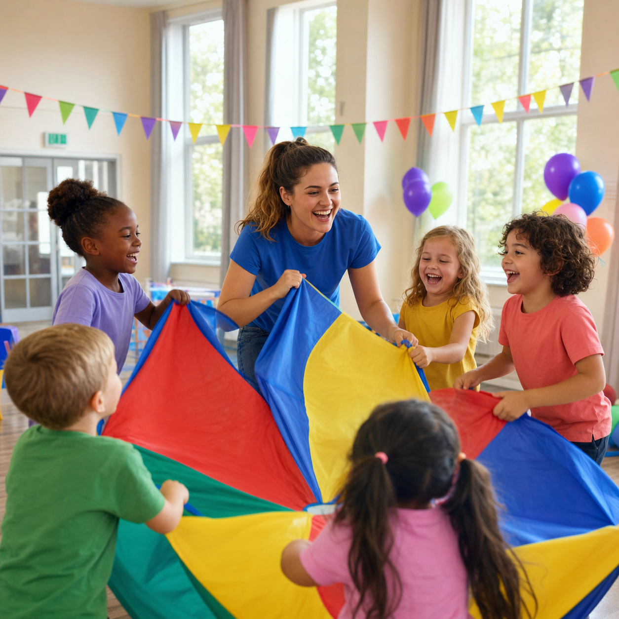 Children enjoying a colourful party game